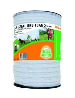 Weidezaunband 200 M Lang Und 2 Cm Breit, Farbe Weiß, Leiter 4 X 0,20 + 2 X 0,30 Niro